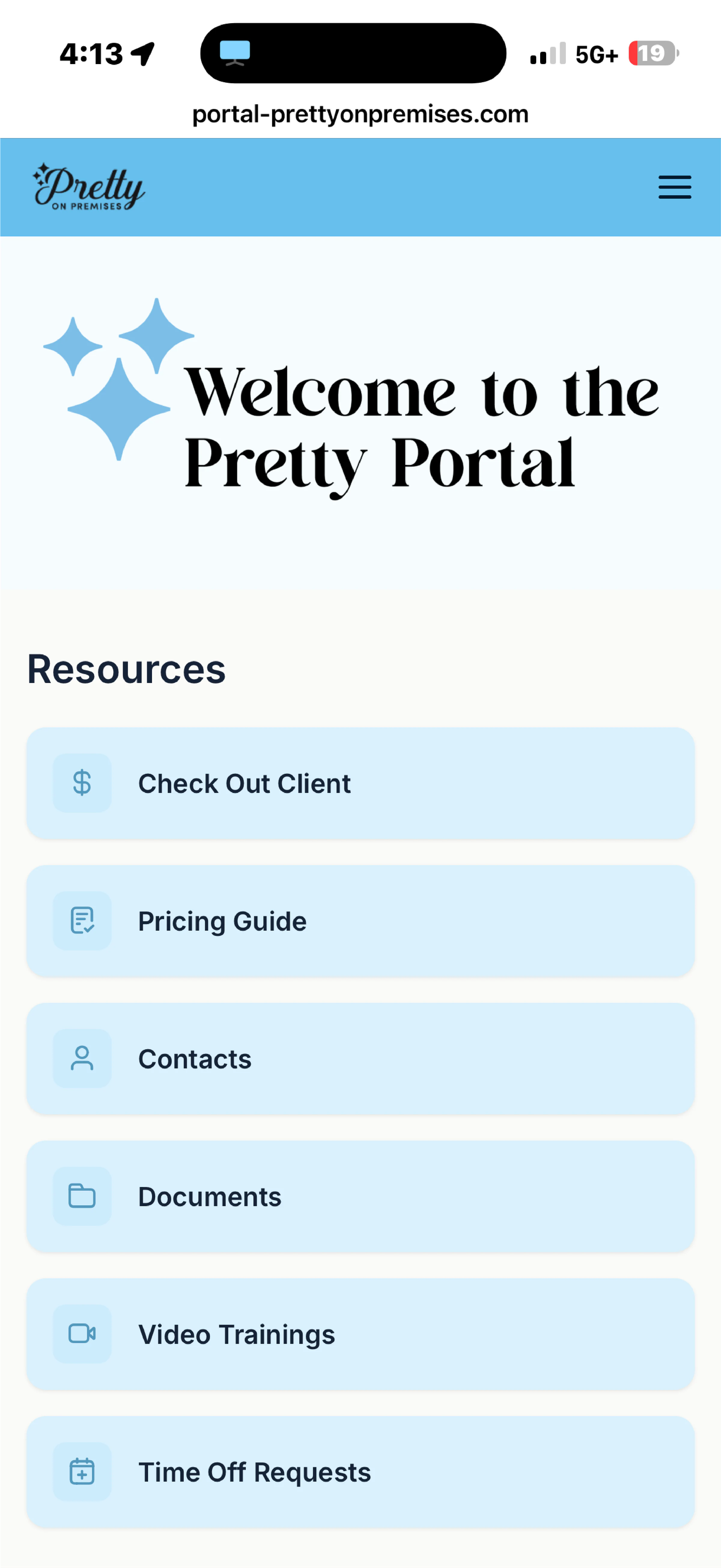 Pretty artist portal resource menu